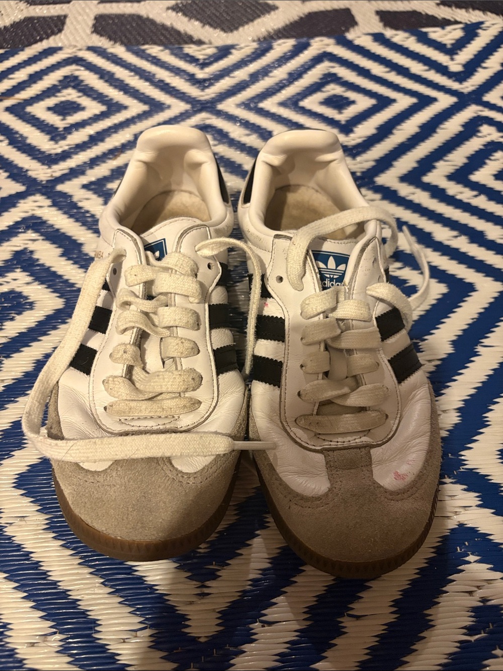 adidas White Sneakers with Black Stripes and Suede Toe